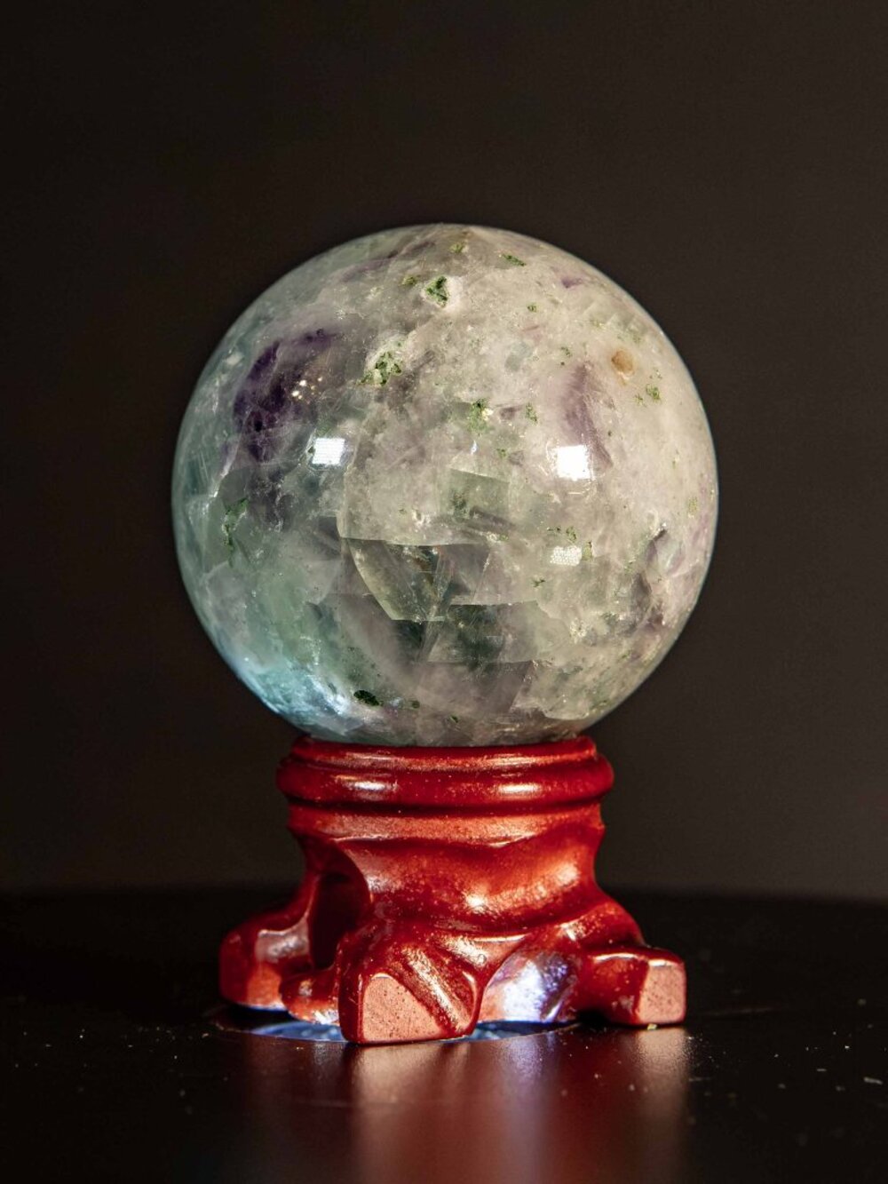 Rainbow Fluorite Sphere with Druzy Crystal Pocket & Stand 1.75"